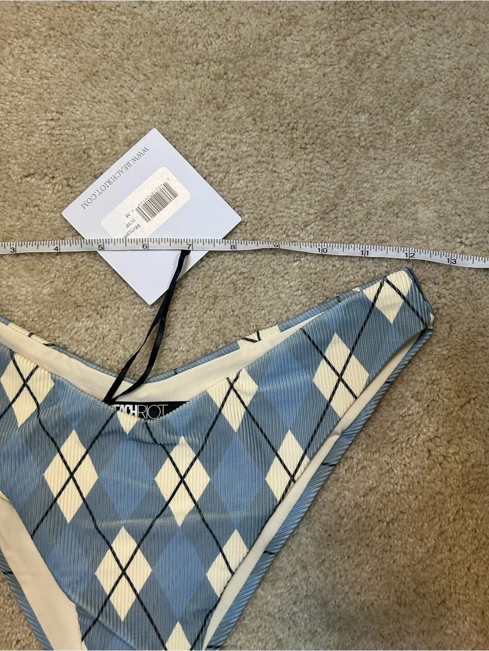 Beach Riot Vanessa Bikini Bottoms Blue Argyle NWT Cheeky High-Cut Swim Sz M